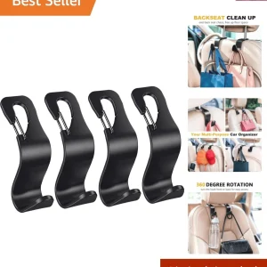 4 Pack Car Back Seat Headrest Hook Hanger for Purse Grocery Bag Handbag Hat, ...