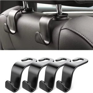 4 Pack Car Headrest Hooks Curved Seat Back Hangers Black Purse Bag Holder