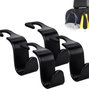 Car Seat Headrest Hook 4 Pack Universal Hanger Organizer Handbag, Black S Type